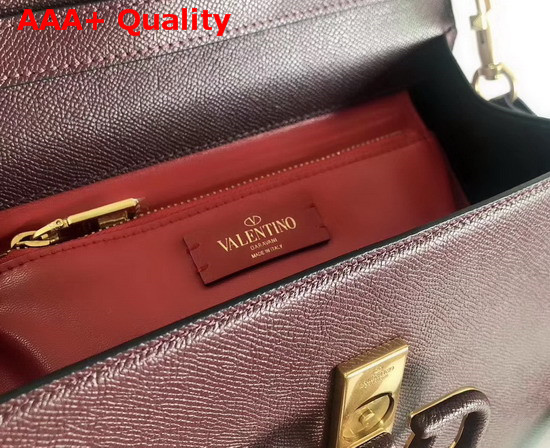 Valentino Garavani Vsling Handbag in Maroon Grainy Calfskin Leather Replica