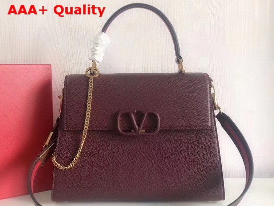 Valentino Garavani Vsling Handbag in Maroon Grainy Calfskin Leather Replica