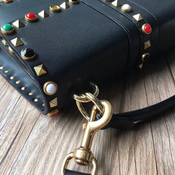 Valentino Guitar Rockstud Rolling Single Handle Bag in Black Cowhide Leather for Sale