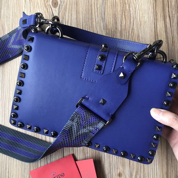 Valentino Guitar Rockstud Rolling Single Handle Bag in Blue Cowhide Leather for Sale