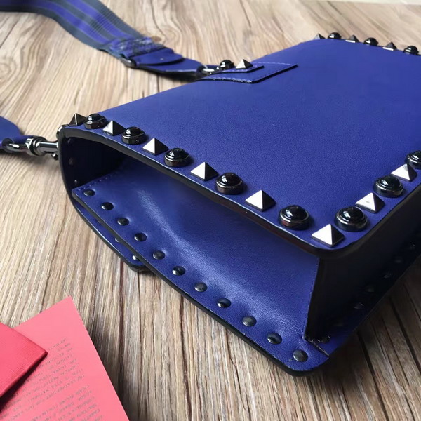 Valentino Guitar Rockstud Rolling Single Handle Bag in Blue Cowhide Leather for Sale