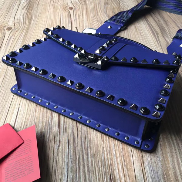 Valentino Guitar Rockstud Rolling Single Handle Bag in Blue Cowhide Leather for Sale