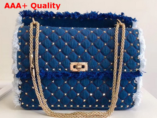 Valentino Large Denim Rockstud Spike Chain Bag Replica