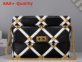 Valentino Large Roman Stud The Shoulder Bag in Nappa with Grid Detailing Black and Ivory Replica