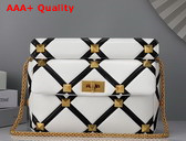 Valentino Large Roman Stud The Shoulder Bag in Nappa with Grid Detailing Ivory and Black Replica