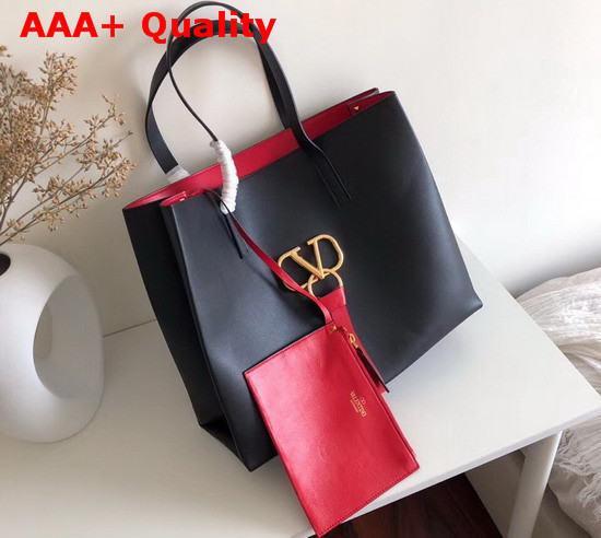 Valentino Large Vring Shopping Tote Black Calfskin Replica