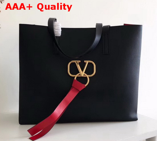 Valentino Large Vring Shopping Tote Black Calfskin Replica