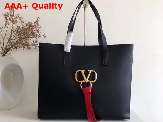 Valentino Large Vring Shopping Tote Black Calfskin Replica