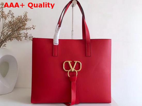 Valentino Large Vring Shopping Tote Red Calfskin Replica