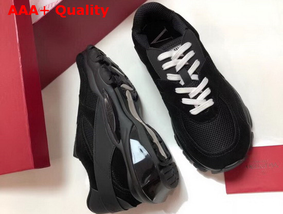 Valentino Leather Bounce Sneaker Black Suede and Fabric Replica