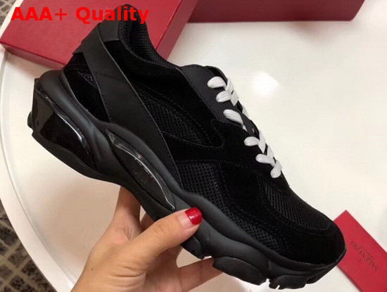 Valentino Leather Bounce Sneaker Black Suede and Fabric Replica