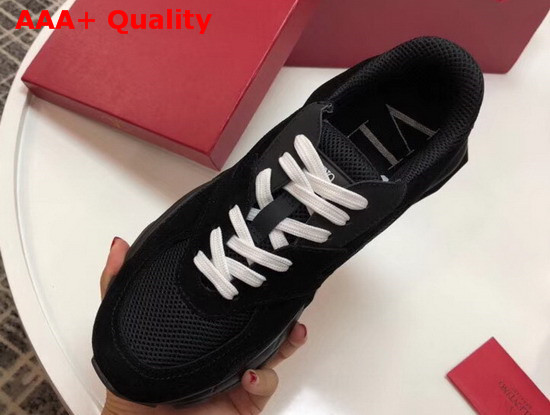 Valentino Leather Bounce Sneaker Black Suede and Fabric Replica