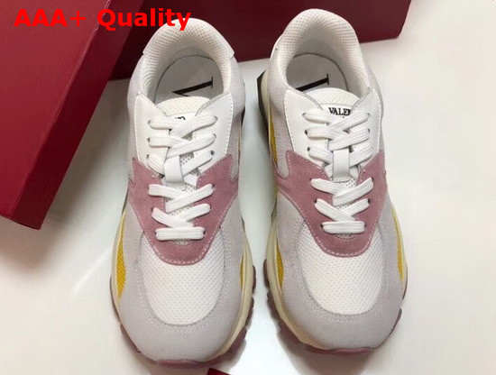 Valentino Leather Bounce Sneaker Light Grey Suede and Yellow Fabric Replica