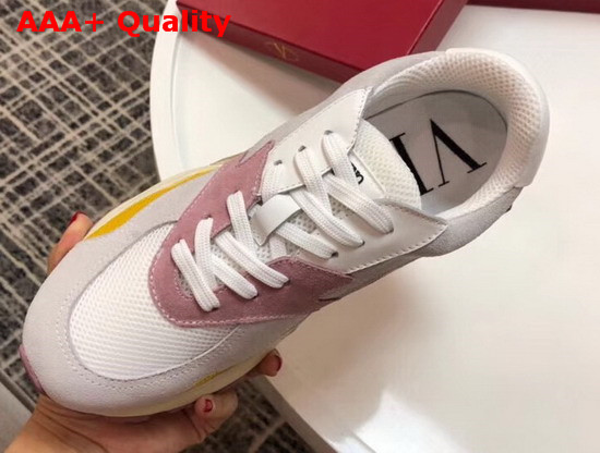 Valentino Leather Bounce Sneaker Light Grey Suede and Yellow Fabric Replica