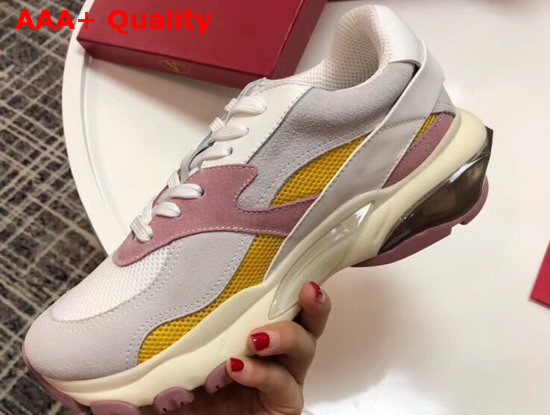 Valentino Leather Bounce Sneaker Light Grey Suede and Yellow Fabric Replica