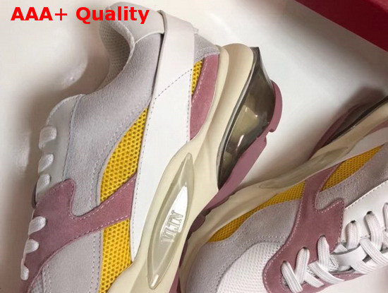 Valentino Leather Bounce Sneaker Light Grey Suede and Yellow Fabric Replica