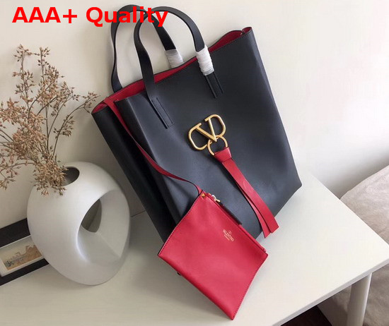 Valentino Long Vring Shopping Tote in Black Calfskin Replica