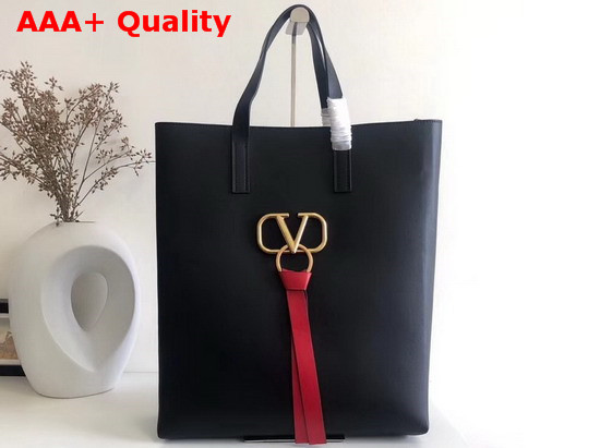 Valentino Long Vring Shopping Tote in Black Calfskin Replica