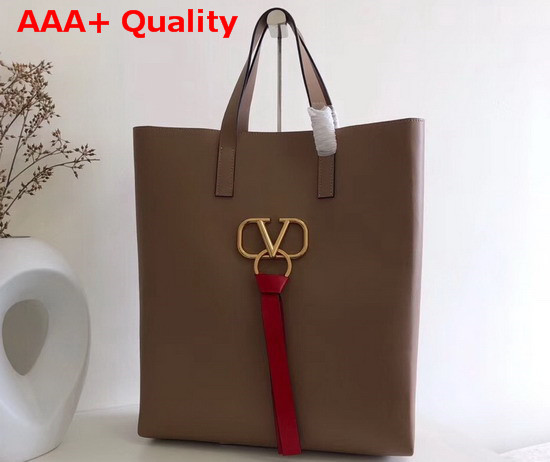 Valentino Long Vring Shopping Tote in Nude Calfskin Replica