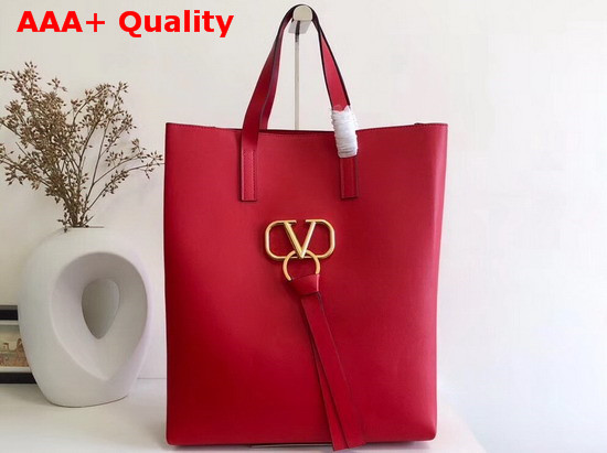 Valentino Long Vring Shopping Tote in Red Calfskin Replica