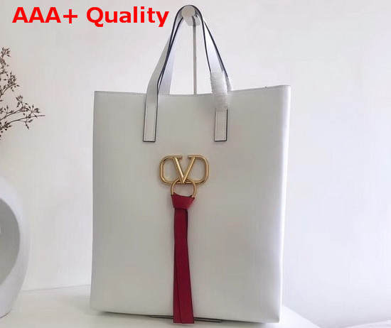 Valentino Long Vring Shopping Tote in White Calfskin Replica