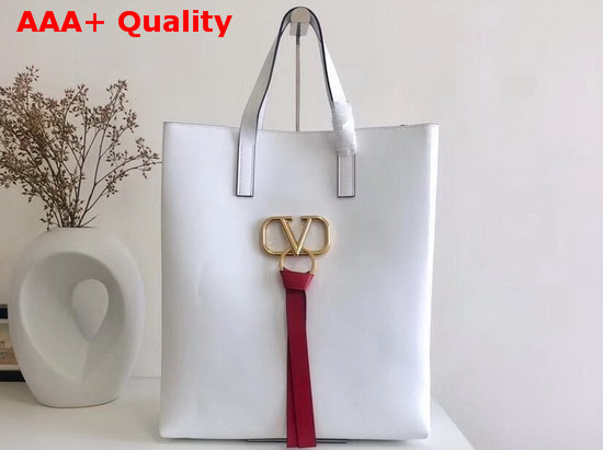 Valentino Long Vring Shopping Tote in White Calfskin Replica