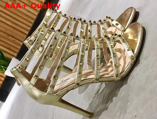 Valentino Lovestud 90mm Cage Sandal Gold Metallic Leather Replica