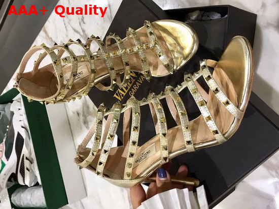 Valentino Lovestud 90mm Cage Sandal Gold Metallic Leather Replica