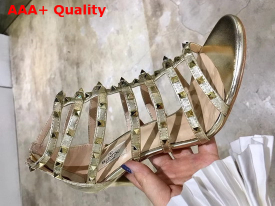 Valentino Lovestud 90mm Cage Sandal Gold Metallic Leather Replica