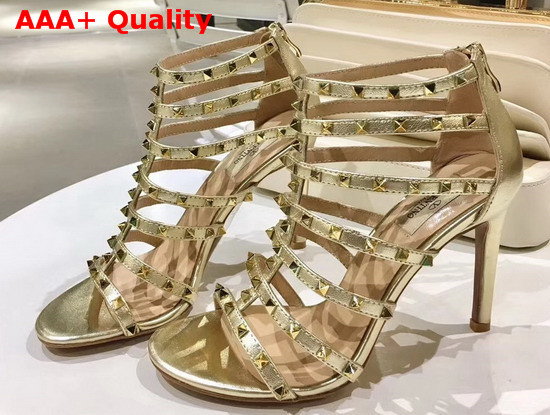 Valentino Lovestud 90mm Cage Sandal Gold Metallic Leather Replica