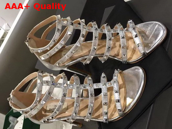 Valentino Lovestud 90mm Cage Sandal Silver Metallic Leather Replica