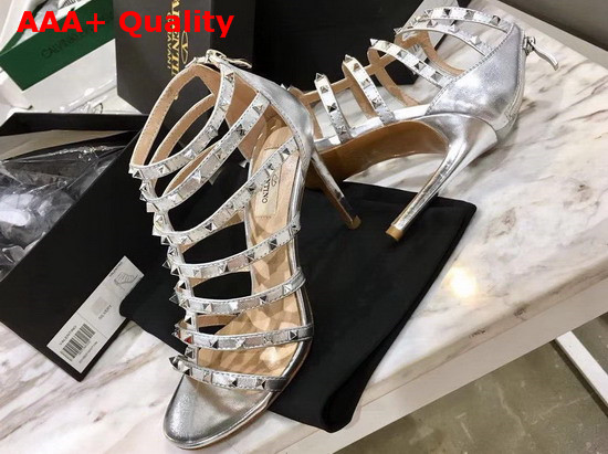 Valentino Lovestud 90mm Cage Sandal Silver Metallic Leather Replica