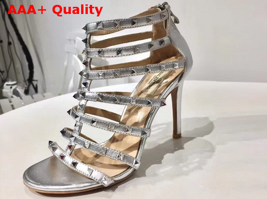 Valentino Lovestud 90mm Cage Sandal Silver Metallic Leather Replica