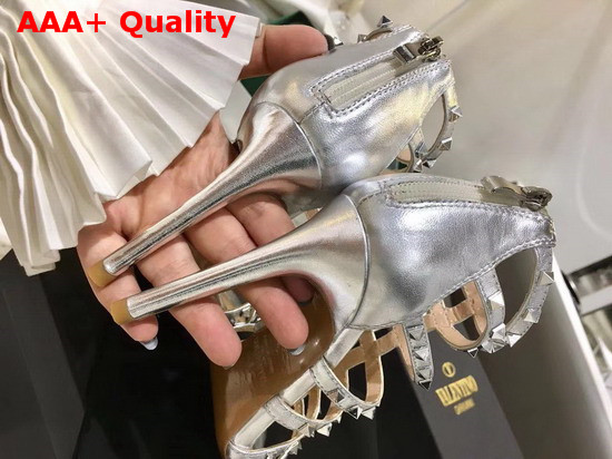 Valentino Lovestud 90mm Cage Sandal Silver Metallic Leather Replica