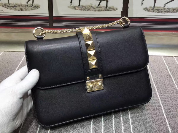 Valentino Medium Chain Cross Body Bag in Black Calfskin with Gold Studs for Sale