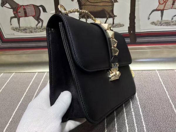 Valentino Medium Chain Cross Body Bag in Black Calfskin with Gold Studs for Sale