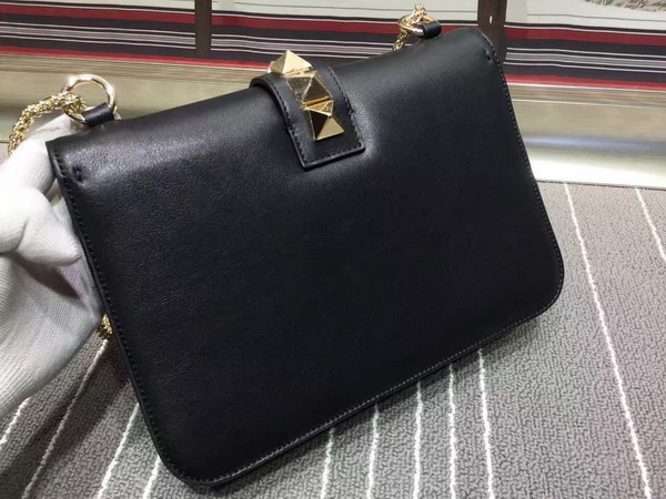 Valentino Medium Chain Cross Body Bag in Black Calfskin with Gold Studs for Sale