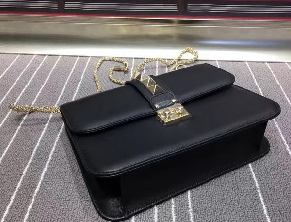 Valentino Medium Chain Cross Body Bag in Black Calfskin with Gold Studs for Sale