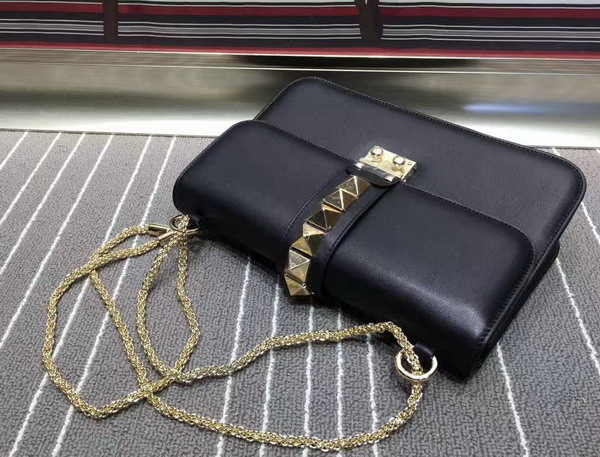 Valentino Medium Chain Cross Body Bag in Black Calfskin with Gold Studs for Sale