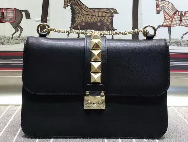 Valentino Medium Chain Cross Body Bag in Black Calfskin with Gold Studs for Sale