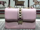 Valentino Medium Chain Cross Body Bag in Pink Calfskin with Gold Stud for Sale