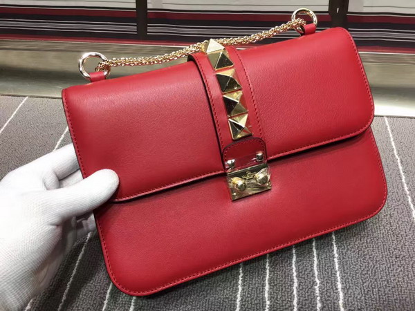 Valentino Medium Chain Cross Body Bag in Red Calfskin with Gold Hardwares for Sale