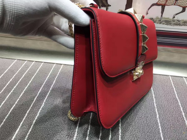 Valentino Medium Chain Cross Body Bag in Red Calfskin with Gold Hardwares for Sale