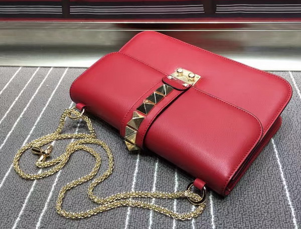 Valentino Medium Chain Cross Body Bag in Red Calfskin with Gold Hardwares for Sale