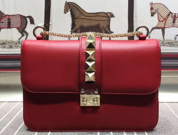 Valentino Medium Chain Cross Body Bag in Red Calfskin with Gold Hardwares for Sale