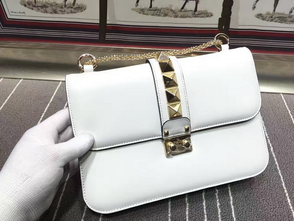 Valentino Medium Chain Cross Body Bag in White Calfskin with Gold Hardwares for Sale