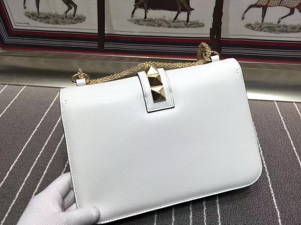 Valentino Medium Chain Cross Body Bag in White Calfskin with Gold Hardwares for Sale