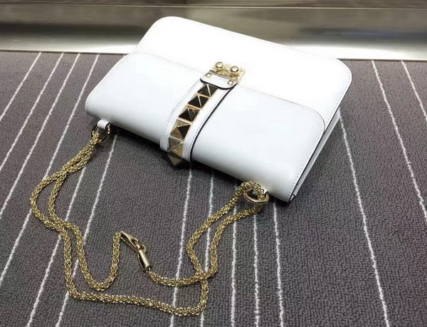 Valentino Medium Chain Cross Body Bag in White Calfskin with Gold Hardwares for Sale