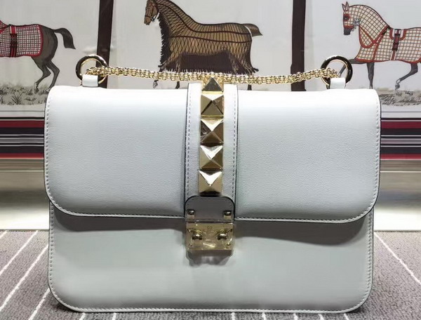 Valentino Medium Chain Cross Body Bag in White Calfskin with Gold Hardwares for Sale