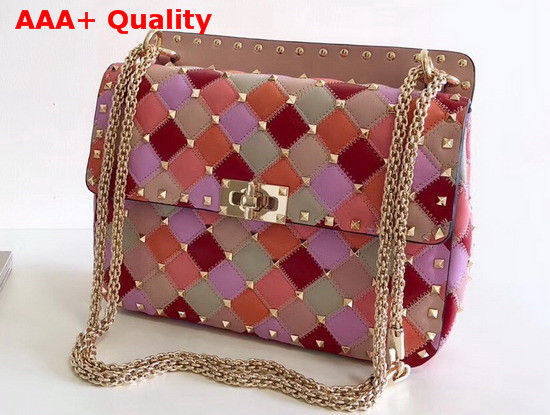 Valentino Medium Rockstud Spike Bag Multicolor Patchwork Lambskin Replica